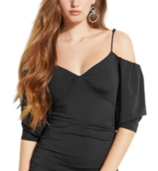 GUESS Women's Milliy Ruched Mini Dress Black Size Large