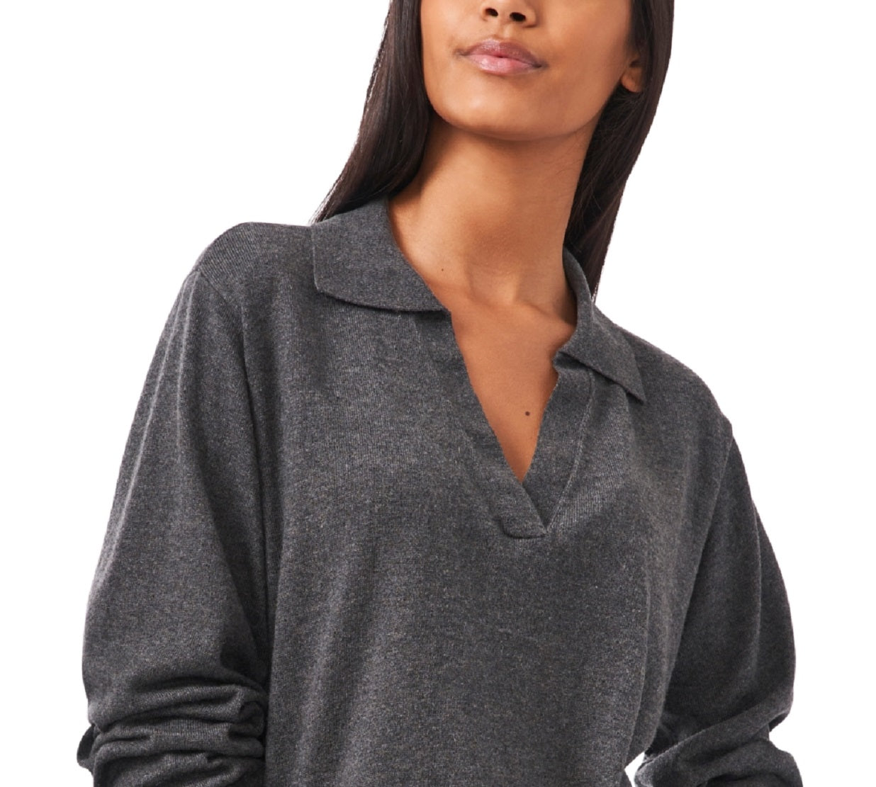 Riley & Rae Women's V Neck Polo Sweater Gray Size XX-Small