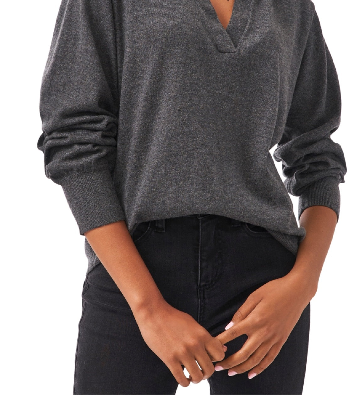 Riley & Rae Women's V Neck Polo Sweater Gray Size XX-Small