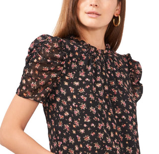 1.STATE Women's Ruched Floral Keyhole Top Yellow