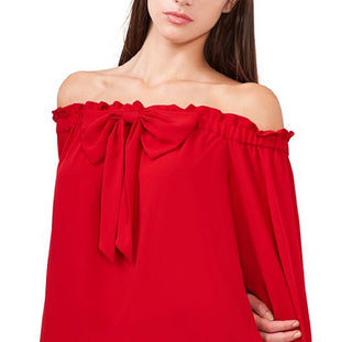 Riley & Rae Women's Off The Shoulder Bow Blouse Red Size Medium