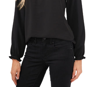 CeCe Women's Ruffle Detail Keyhole Blouse Black Size Large