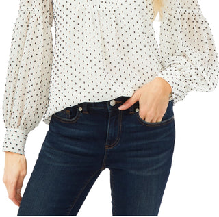 CeCe Women's Clip Dot Long Sleeve Blouse Brown Size Small