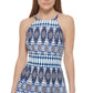 Vince Camuto Women's Printed High Neck Fit & Flare Dress Blue Size 8