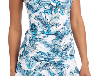 La Blanca Women's Palm Print Stretch Sweetheart Twist Front Tankini Swimsuit Top Blue Size 6