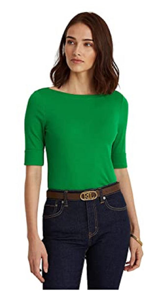 Ralph Lauren Women's Cotton Boatneck T-Shirt Green Size Large