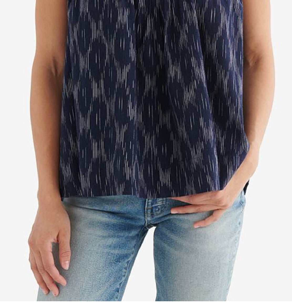 Lucky Brand Women's Cotton Printed Tie Neck Top Blazer Blue Size X-Small