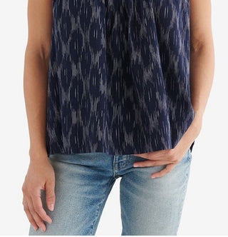 Lucky Brand Women's Cotton Printed Tie Neck Top Blazer Blue Size X-Small