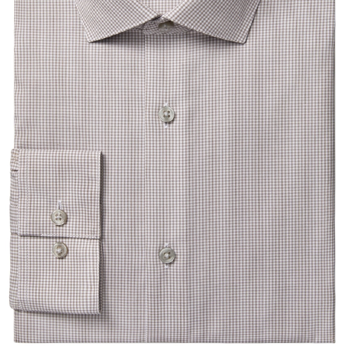 Calvin Klein Men's Slim Fit Non Iron Stretch Modern Check Dress Shirt Beige Size 16.5X34X35