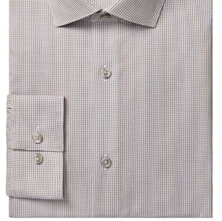 Calvin Klein Men's Slim Fit Non Iron Stretch Modern Check Dress Shirt Beige Size 16.5X34X35