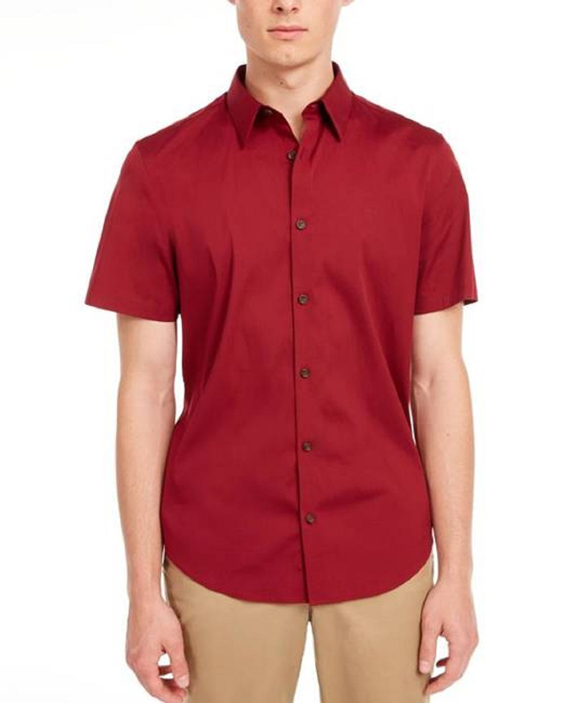 Calvin Klein Men's Slim Fit Shorter Length Dress Shirt Red Size Large