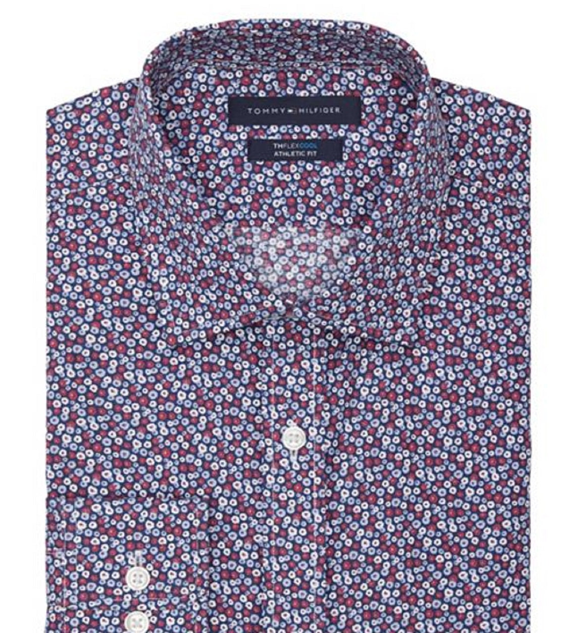 Tommy Hilfiger Men's Th Flex Cool Athletic Fit Dress Shirt Red Size 17X34X35