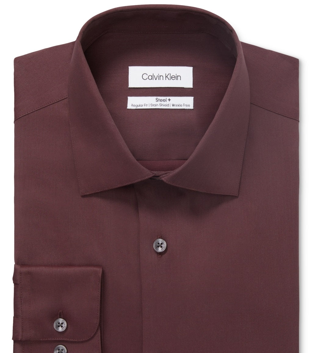 Calvin Klein Men's Regular Fit Stain Shield Dress Shirt Red Size 15.5X34X35