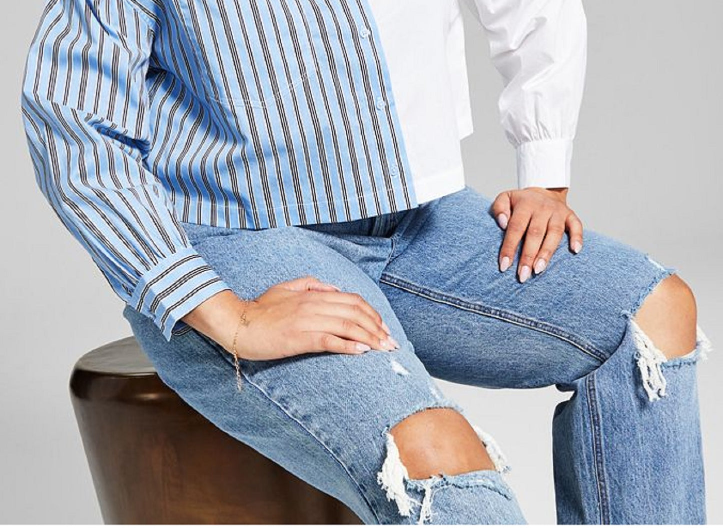 And Now This Women's Two Toned Cotton Top Blue Size 3X