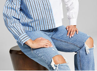 And Now This Women's Two Toned Cotton Top Blue Size 3X