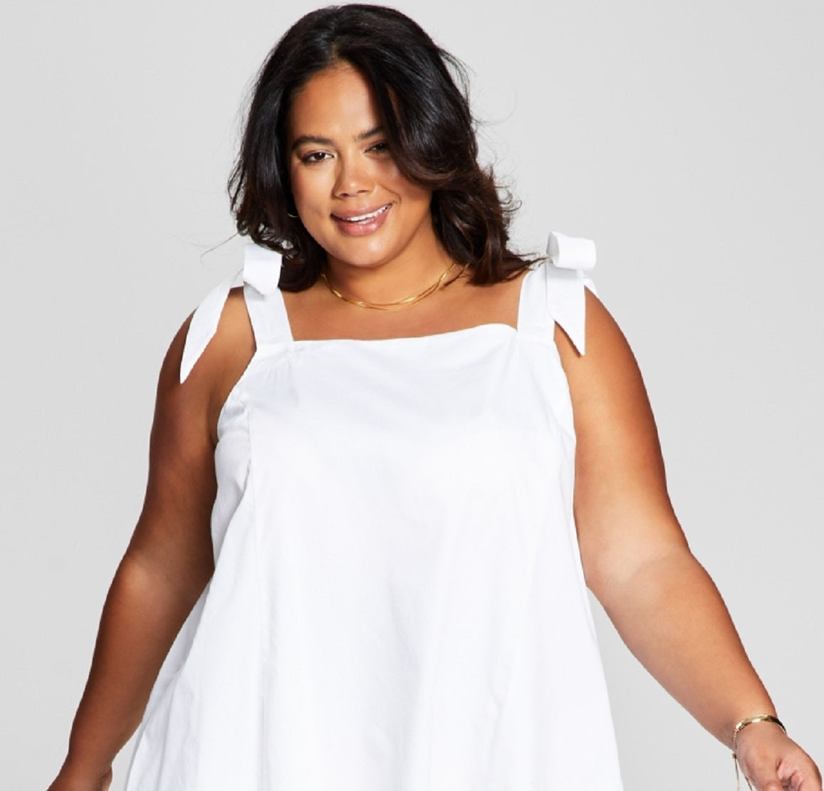 And Now This Women's Cotton Tie Shoulder Dress White Size 1X