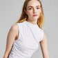 And Now This Women's Mock Neck Side Ruched Sleeveless Top White Size Medium