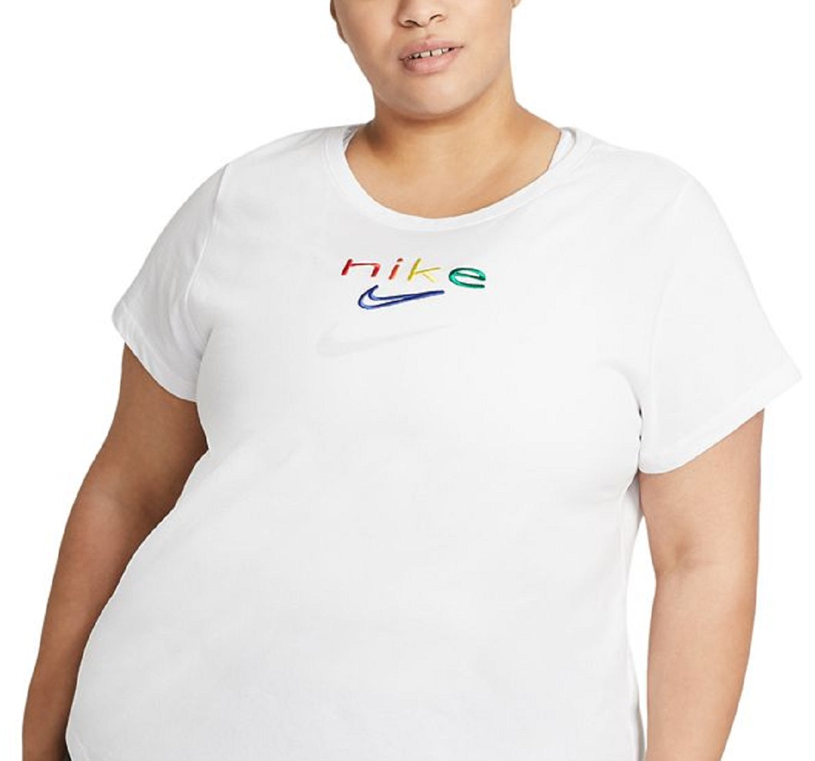 Nike Women's Dri Fit Rainbow Embroidered Logo T-Shirt White Size 2X