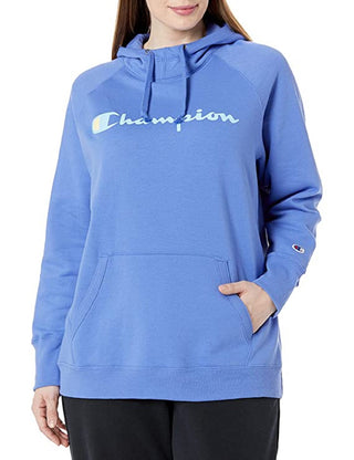 Champion Women's Powerblend Logo Hoodie Blue Size 2X