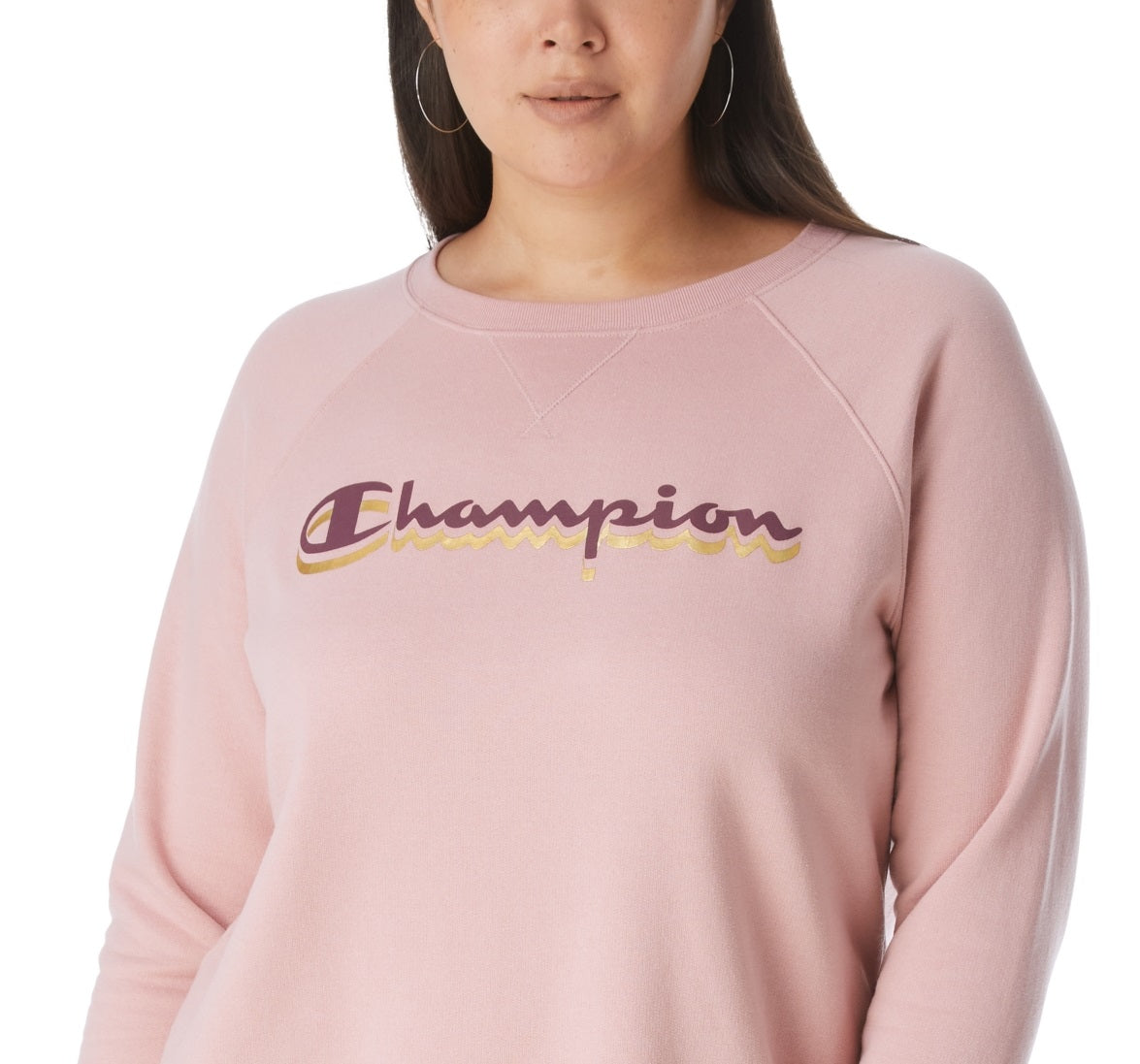 Champion Women's Plus Powerblend Logo Boyfriend Sweatshirt Pink Size 1X