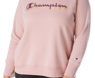 Champion Women's Plus Powerblend Logo Boyfriend Sweatshirt Pink Size 1X