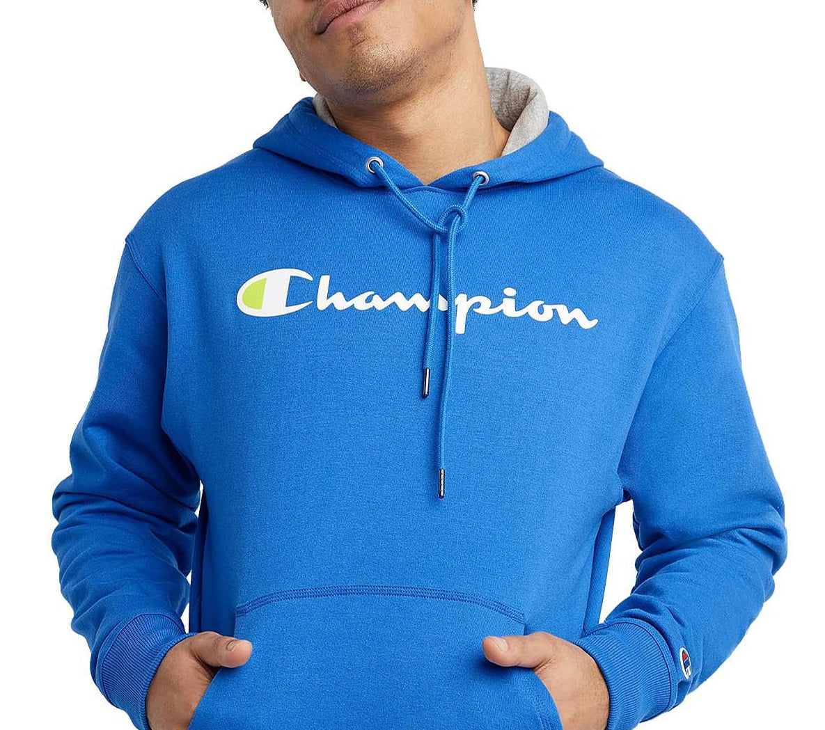 Champion Men's Powerblend Graphic Hoodie Blue Size Medium