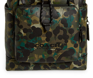 Coach Men's League Camo Print Leather Backpack Green Size Regular