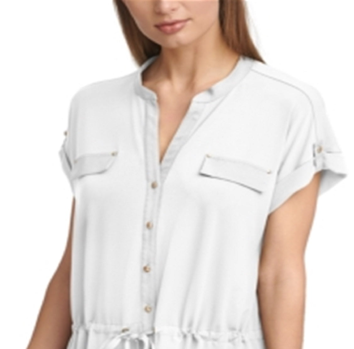 Calvin Klein Women's Contrast Trim Button Front Top White Size X-Large