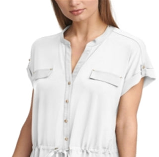 Calvin Klein Women's Contrast Trim Button Front Top White Size X-Large