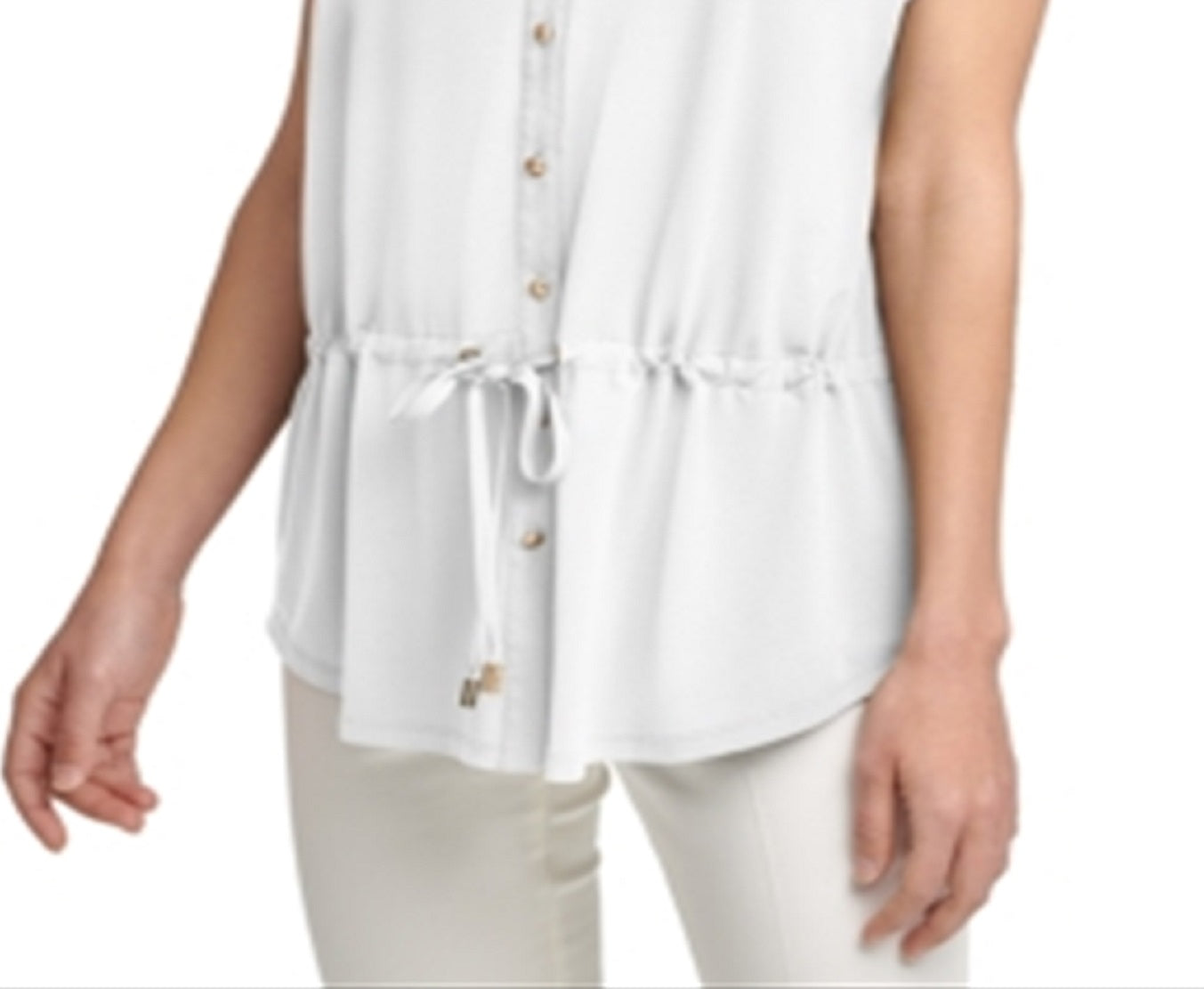 Calvin Klein Women's Contrast Trim Button Front Top White Size X-Large
