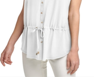 Calvin Klein Women's Contrast Trim Button Front Top White Size X-Large