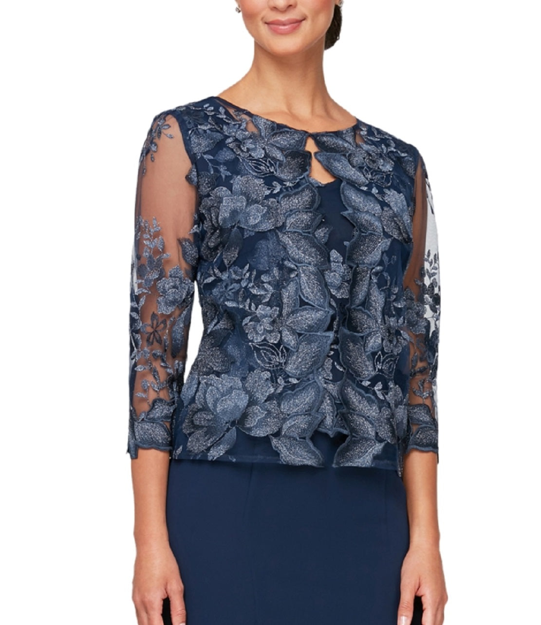 Alex Evenings Women's Mock Jacket Midi Dress Blue Size 14