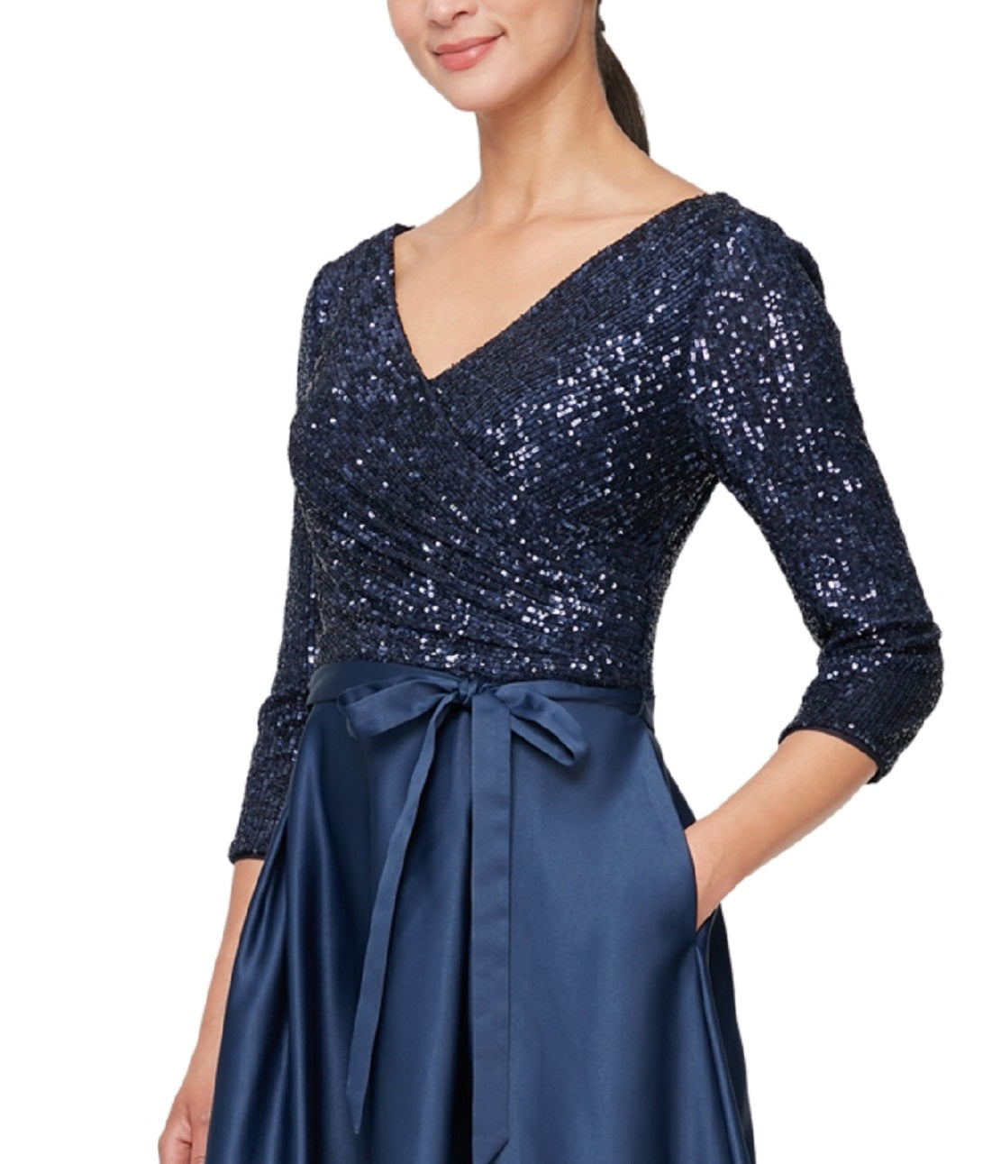 Alex Evenings Women's Sequin & Satin Midi Dress Blue Size 18