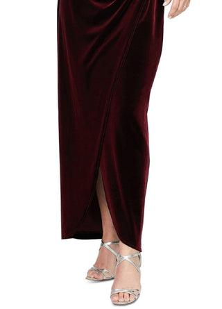 Alex Evenings Women's Velvet Ruched 3/4 Sleeve Gown Red Size 14W