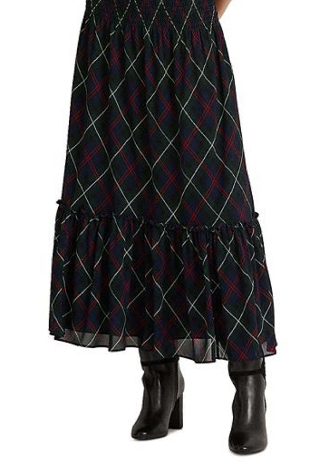 Ralph Lauren Women's Plaid Georgette Dress Black Size 8