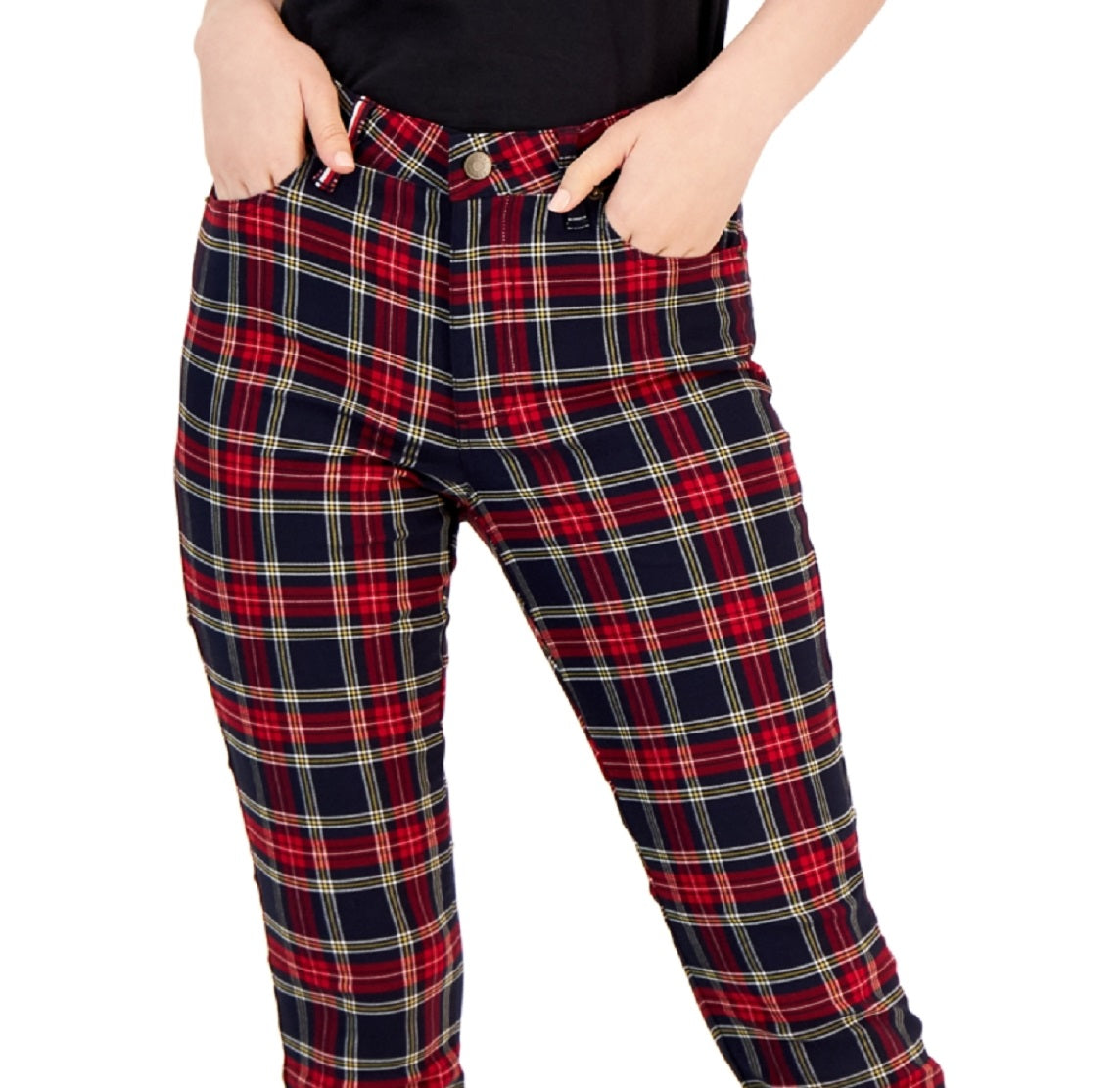 Tommy Hilfiger Women's Tribeca Plaid Print Skinny Pants Blue Size 12