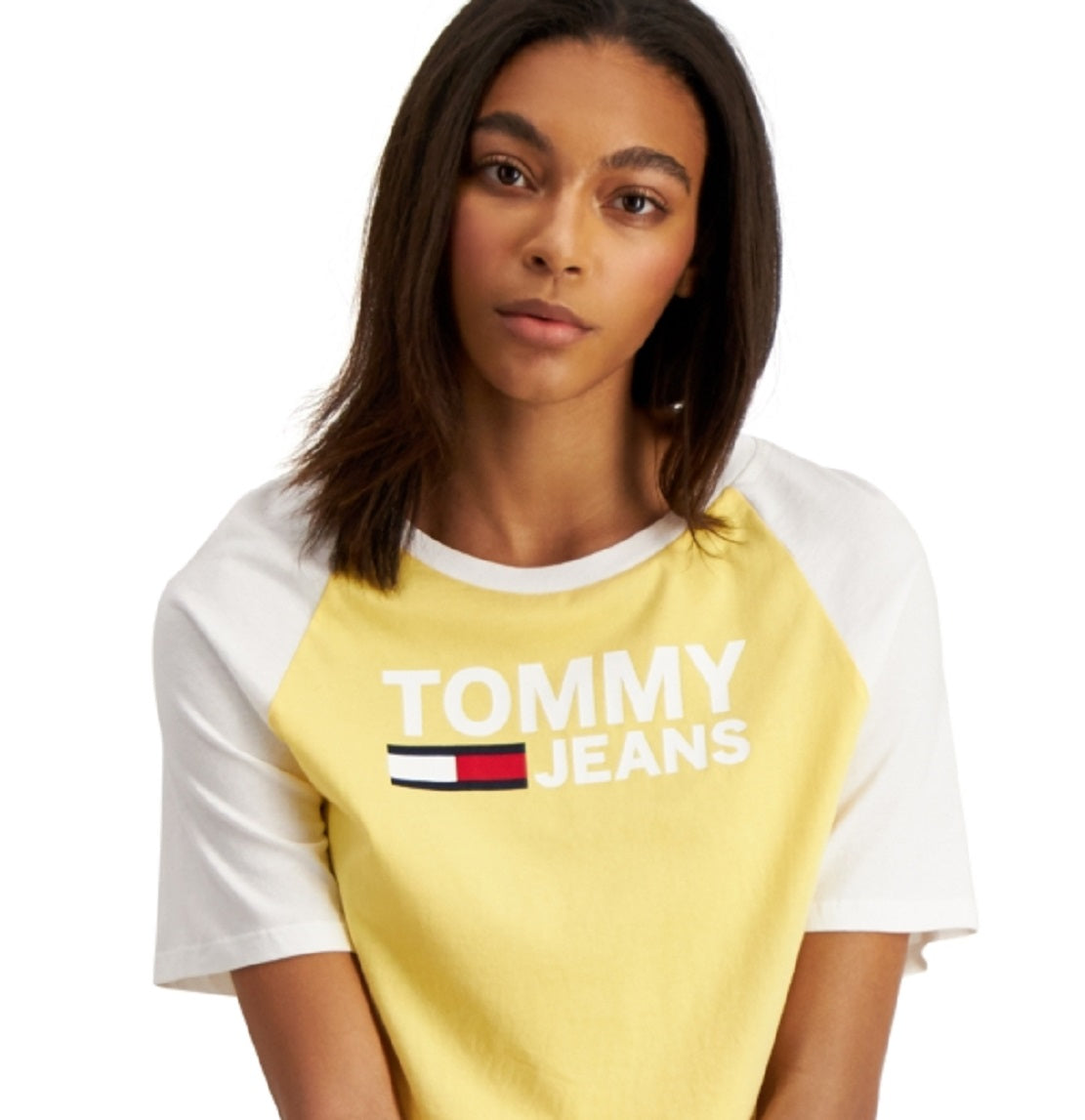 Tommy Jeans Women's Fused Logo Baseball T-Shirt Yellow Size Small
