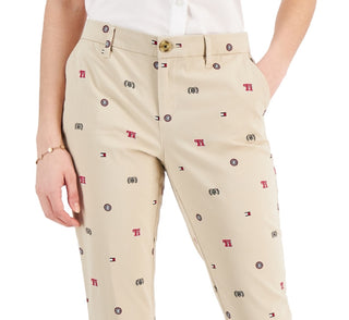 Tommy Hilfiger Women's Th Flex Hampton Logo Print Chino Pants Brown Size 16