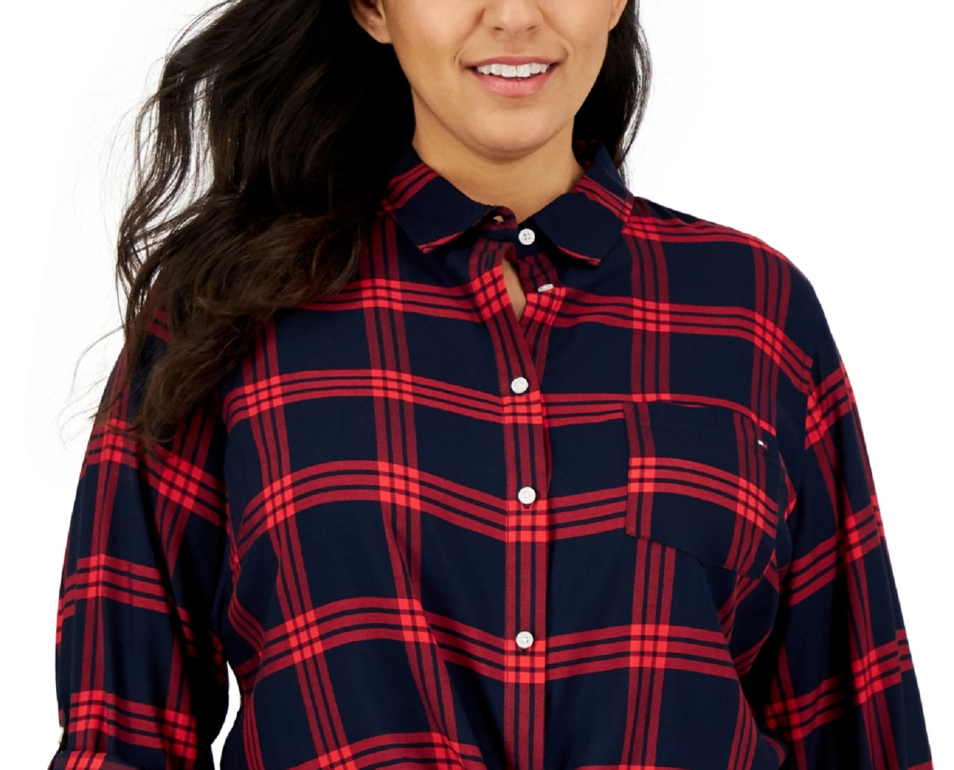 Tommy Hilfiger Women's Cotton Plaid Utility Shirt Blue Size 2X