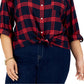 Tommy Hilfiger Women's Cotton Plaid Utility Shirt Blue Size 2X