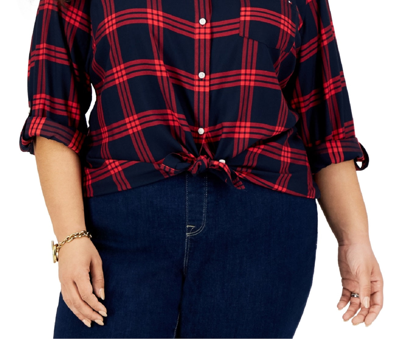 Tommy Hilfiger Women's Cotton Plaid Utility Shirt Blue Size 2X