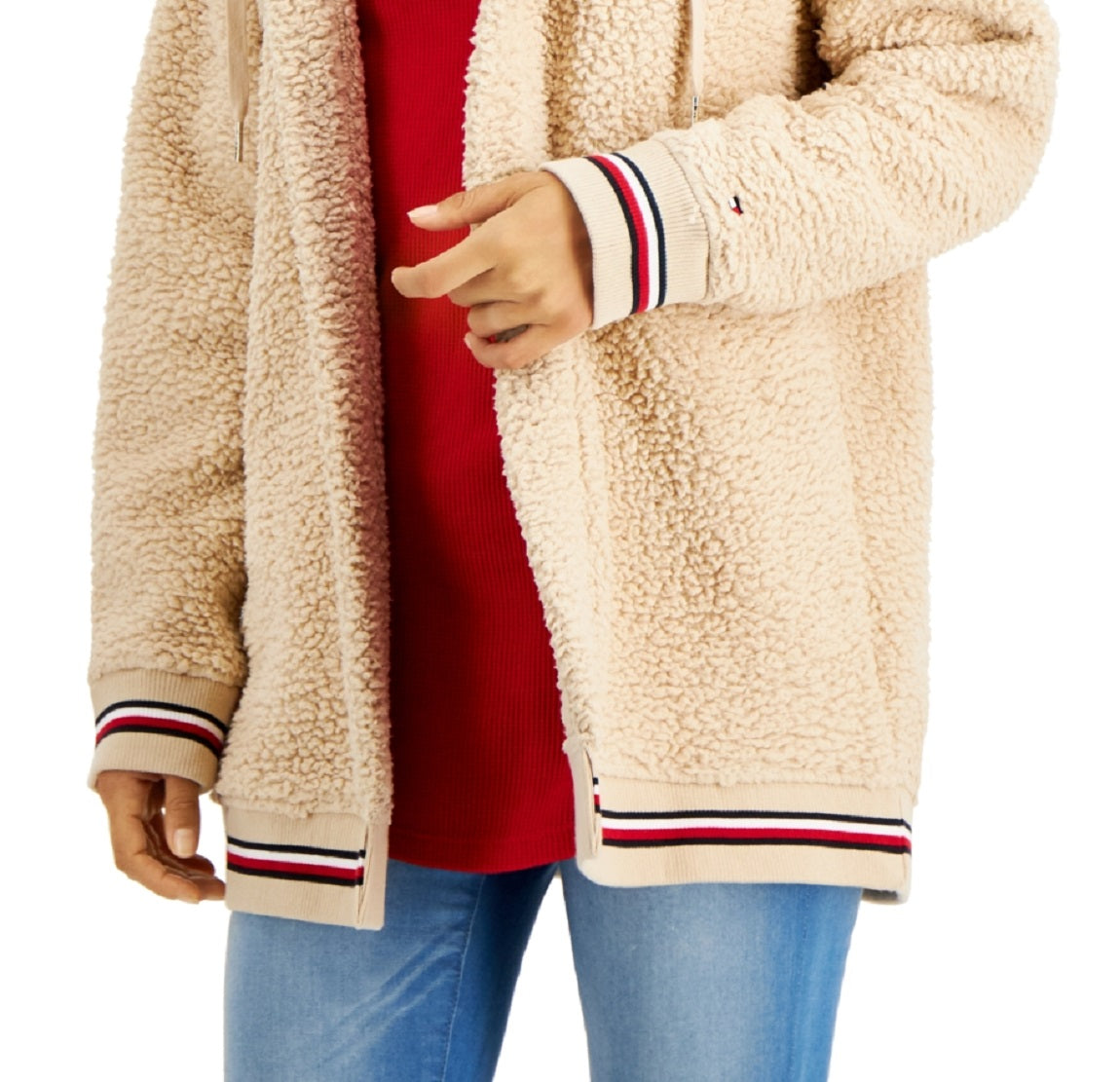 Tommy Hilfiger Women's Hooded Fleece Jacket Brown Size Medium