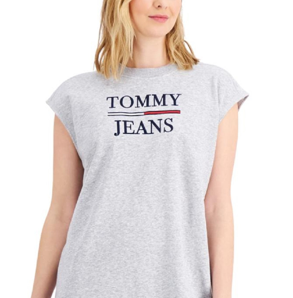 Tommy Jeans Women's Cap Sleeve Logo Dress Gray Size X-Large