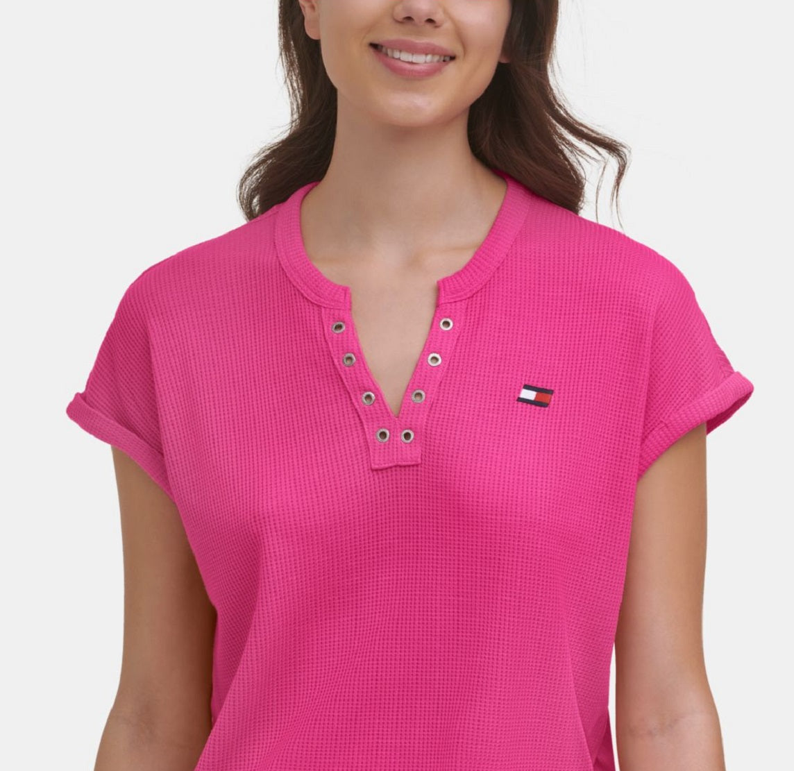 Tommy Hilfiger Women's Split T-Shirt Pink Size Small