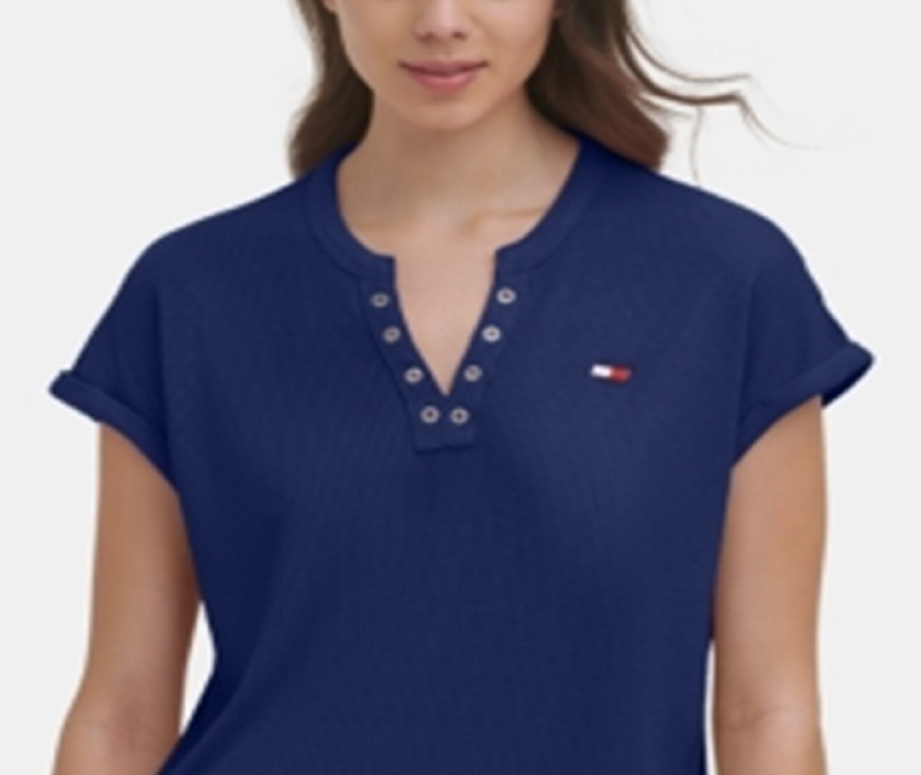 Tommy Hilfiger Women's Waffle Knit T-Shirt Blue Size X-Small
