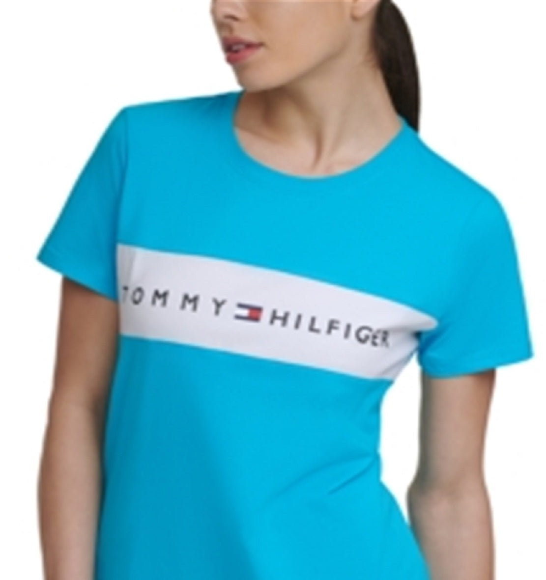 Tommy Hilfiger Women's Sport Colorblocked Logo T-Shirt Blue Size Medium