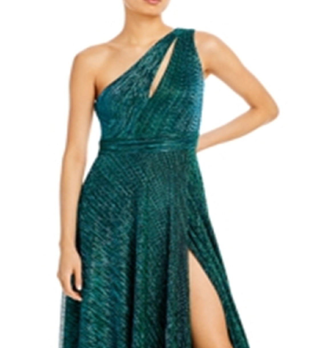Aqua Women's One Shoulder Crinkled Metallic Gown Green Size 8