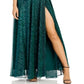 Aqua Women's One Shoulder Crinkled Metallic Gown Green Size 8