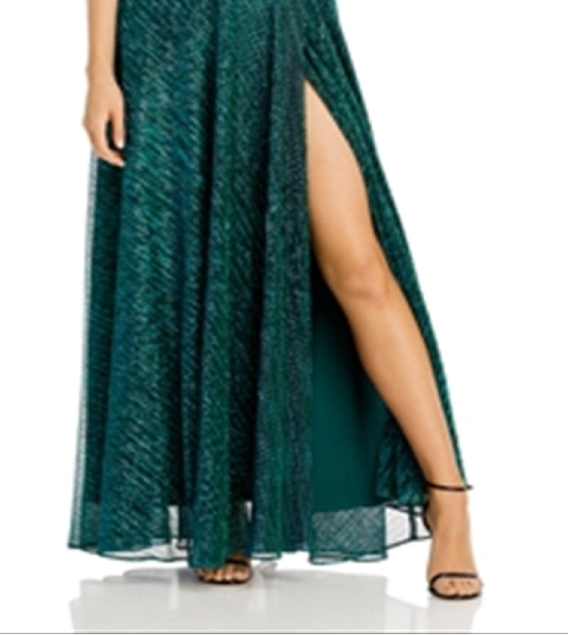 Aqua Women's One Shoulder Crinkled Metallic Gown Green Size 8