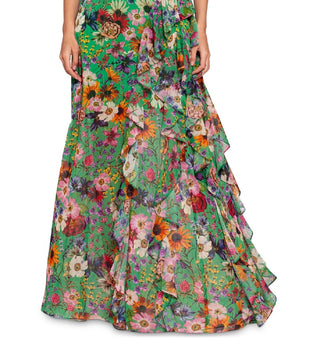 Betsy & Adam Women's Floral Print Ruffled Halter Gown Green Size 14